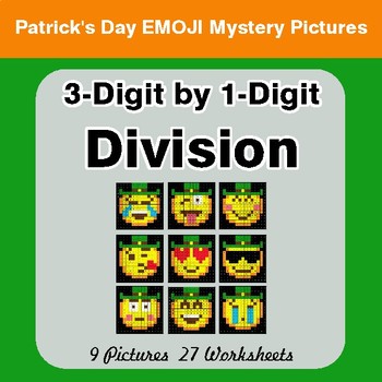 St Patrick's Day: 3-Digit by 1-Digit Division - Color-By-Number Math Mystery Pictures