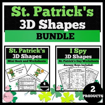Preview of St. Patrick's Day 3D Shapes Worksheets, 3D I Spy, and Mini Books BUNDLE
