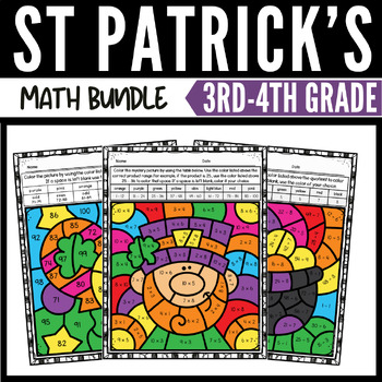 Preview of St. Patrick's Day 3rd Grade Math Color-by-Number Bundle