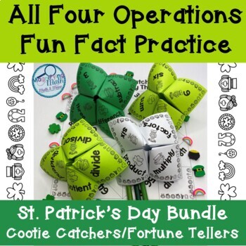 Preview of St. Patrick's Day 4 Operation Math Fact Fluency Practice Cootie Catcher Bundle