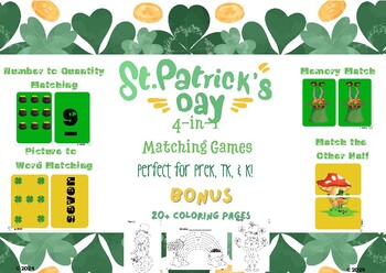Preview of St. Patrick's Day 4-in-1 Matching Games AND Coloring Pages