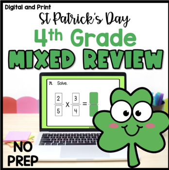 Preview of St. Patrick's Day 4th Grade Spiral Math Review - Digital and Print - NO PREP