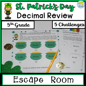 Preview of St. Patrick's Day 5th Grade Math Escape Room Activity Decimal Review