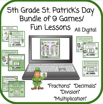 Preview of St. Patrick's Day 5th Grade Math Bundle - 9 Games/Lessons