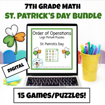 Preview of St. Patrick's Day 7th Grade Math Bundle - 15 Games Lessons Puzzles