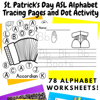 Preview of St. Patrick’s Day ASL Alphabet Dot Marker and Tracing pages