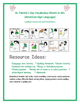 Preview of St. Patrick's Day ASL Spelling/Worksheets