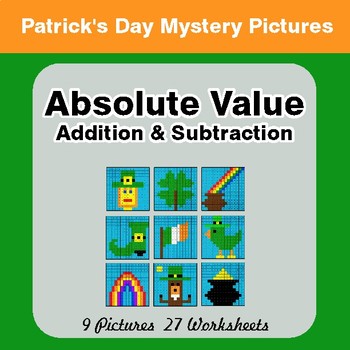 St Patrick's Day: Absolute Value: Addition & Subtraction -  Math Mystery Pictures
