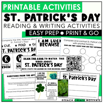Preview of St. Patrick's Day Writing Activities, Reading Passages & Questions, Centers