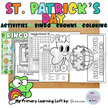 Preview of St Patrick's Day Activities~BINGO~Coloring~Crowns~Lucky Charm Graphing