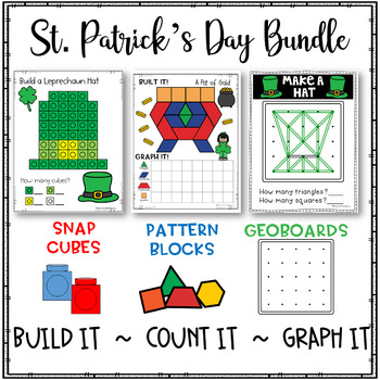 Preview of St. Patrick's Day Activities Bundle-Geoboards, Snap Cubes, Pattern Blocks
