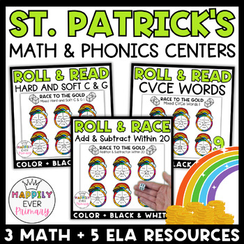 Preview of St. Patrick's Day Activities Bundle - March Math and Phonics Centers