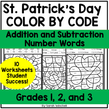 Preview of St. Patrick's Day Coloring Pages Math Activities Addition and Subtraction Sheets