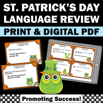 Preview of St Pattys Day Activities Grammar Stations St Patricks Day Scavenger Hunt Review