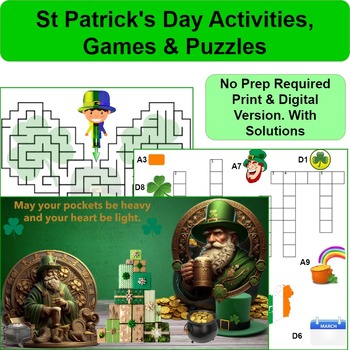 Preview of St Patrick's Day 8+ Activities, Games & Puzzles-No Prep Print & Digital with Sol