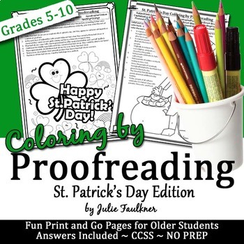 Preview of St. Patrick's Day Activities, Grammar Proofreading Coloring-by-Number