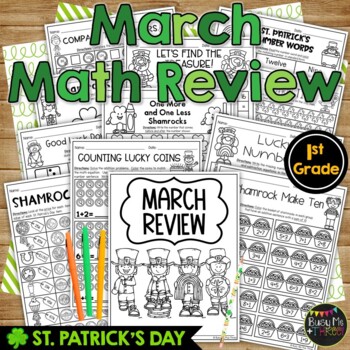 Preview of St. Patrick's Day Activities March Math REVIEW 1st Grade No Prep Printables