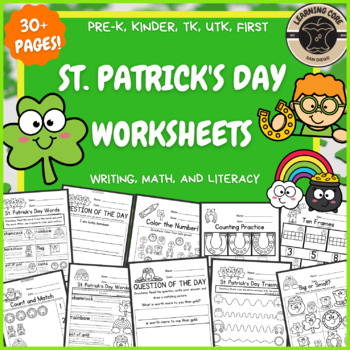 Preview of St. Patrick's Day Math Literacy Worksheets PreK Kindergarten First TK UTK