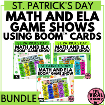Preview of St. Patrick's Day Activities Math and ELA Review Game Shows for K to 2nd Grade