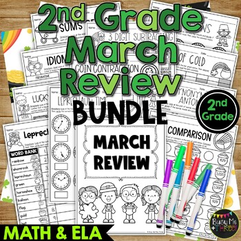 Preview of St. Patrick's Day Activities Math and ELAR Review | March BUNDLE | 2nd Grade