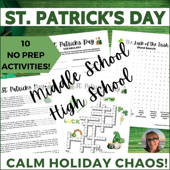 Preview of St Patrick's Day Activities Puzzles Middle High School Sub Plan Independent Work
