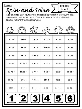 St. Patrick's Day Activities Multiplication Spin and Solve Math Centers