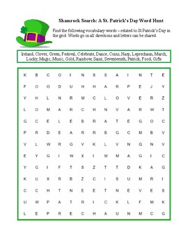 Preview of St Patrick's Day Activity: No Prep Word Search Puzzle Game (PDF & Free Easel)