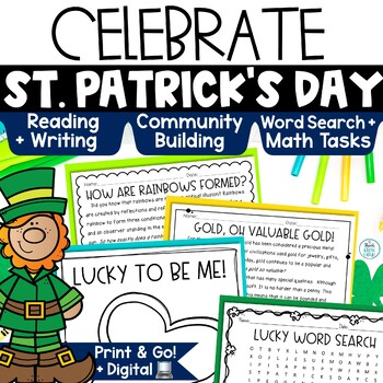 Preview of St. Patrick's Day Activities Reading Passages I am Lucky Writing Prompt Shamrock