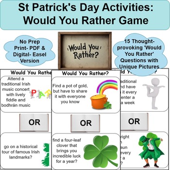Preview of St Patrick's Day Activities: Would You Rather Game (No Prep-Print & Easel)