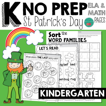 Preview of St Patrick's Day Activities for Kindergarten - Math and Literacy Pages NO PREP