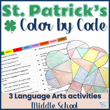 Preview of St. Patrick's Day Activities for Middle School - Color by Code Language Arts