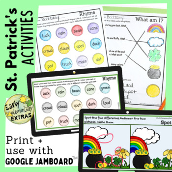 Preview of St. Patrick's Day Activities plus Rhyming and Syllables Google Jamboard™ & Print