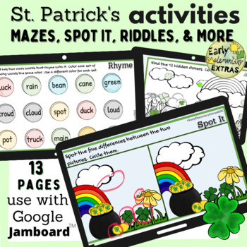 Preview of St. Patrick's Day Activities plus Rhyming and Syllables for Google Jamboard™