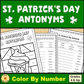 Preview of St. Patrick's Day Activity Color By Code Antonyms Worksheet