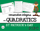 St Patrick's Day Activity - Consecutive Integers with Quadratics