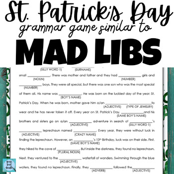 Preview of St. Patrick’s Day Activity ELA English Fun Writing "MAD LIBS": 5th 6th 7th 8th