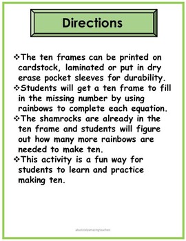 Preview of St. Patrick's Day Activity-Making ten- Math Center-Small Groups-adding within 10