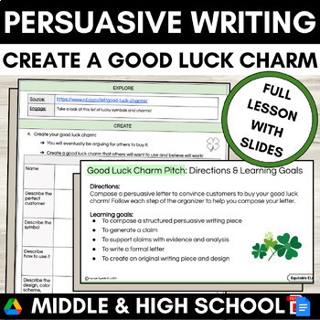 Preview of St Patrick's Day Activity Middle High School English Persuasive Writing Lesson