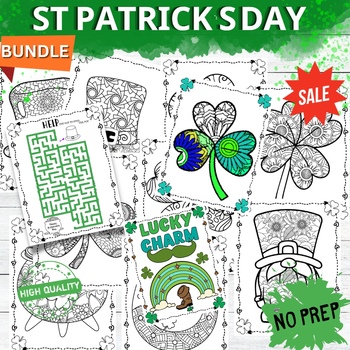 Preview of St Patrick's Day Activity , No Prep Mindfulness Coloring Pages BUNDLE