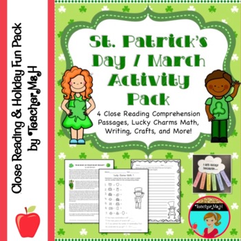 Preview of St. Patrick's Day Activity Pack: Close Reading, Math, Writing & Crafts! March