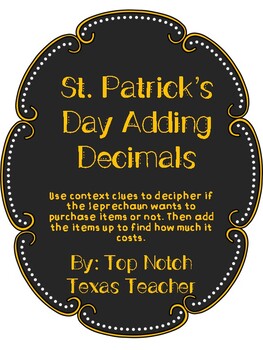 Preview of St. Patrick's Day Adding Decimals