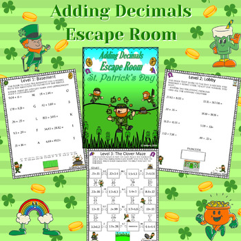 Preview of St. Patrick's Day | Adding Decimals Escape Room | 4th & 5th Grade Math Activity