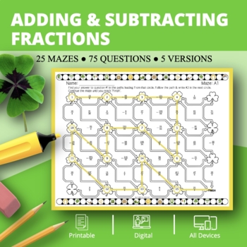 Preview of St. Patrick's Day: Adding & Subtracting Fractions Maze Activity