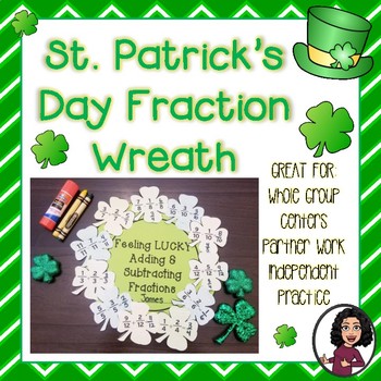 Preview of St. Patrick's Day Adding & Subtracting Fractions Wreath Activity