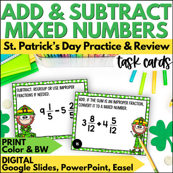 Preview of St. Patrick's Day Math Adding & Subtracting Mixed Numbers with Like Denominators