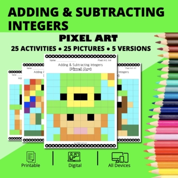 Preview of St. Patrick's Day: Adding & Subtracting Positive & Negative Integers Pixel Art