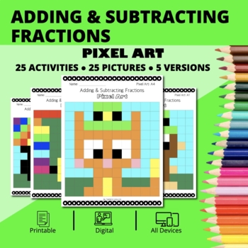 Preview of St. Patrick's Day: Adding and Subtracting Fractions Pixel Art Activity