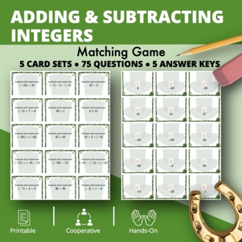 Preview of St. Patrick's Day: Adding & Subtracting Positive & Negative Integers Matching