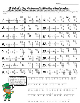 Preview of St. Patrick’s Day Adding and Subtracting Mixed Numbers
