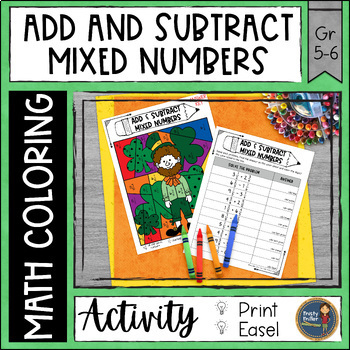 Preview of St. Patrick's Day Adding and Subtracting Mixed Numbers Math Color by Number